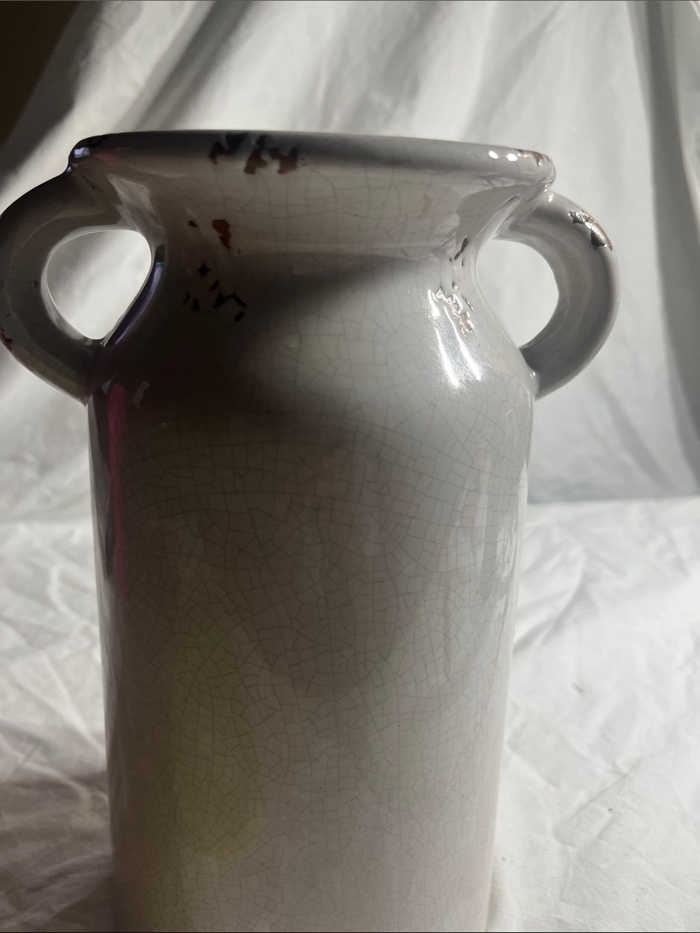 Neutral White Rustic Ceramic Two-Handled Vase - Picture 5 of 8